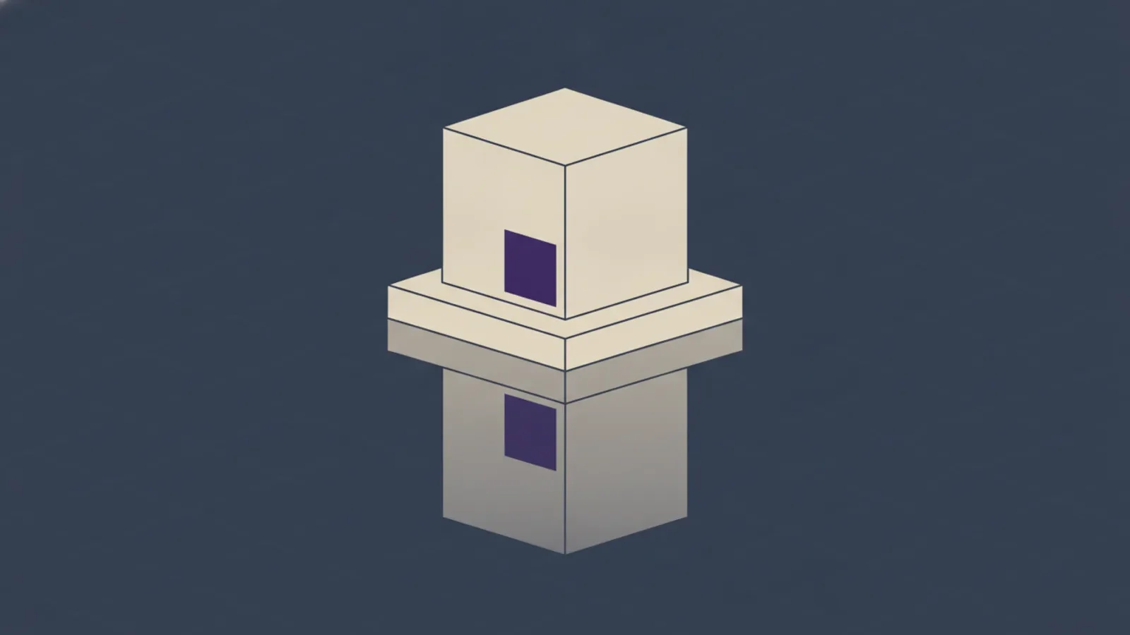 Editorial illustration: a solid cube on a plinth mirrored exactly by an identical cube beneath it.