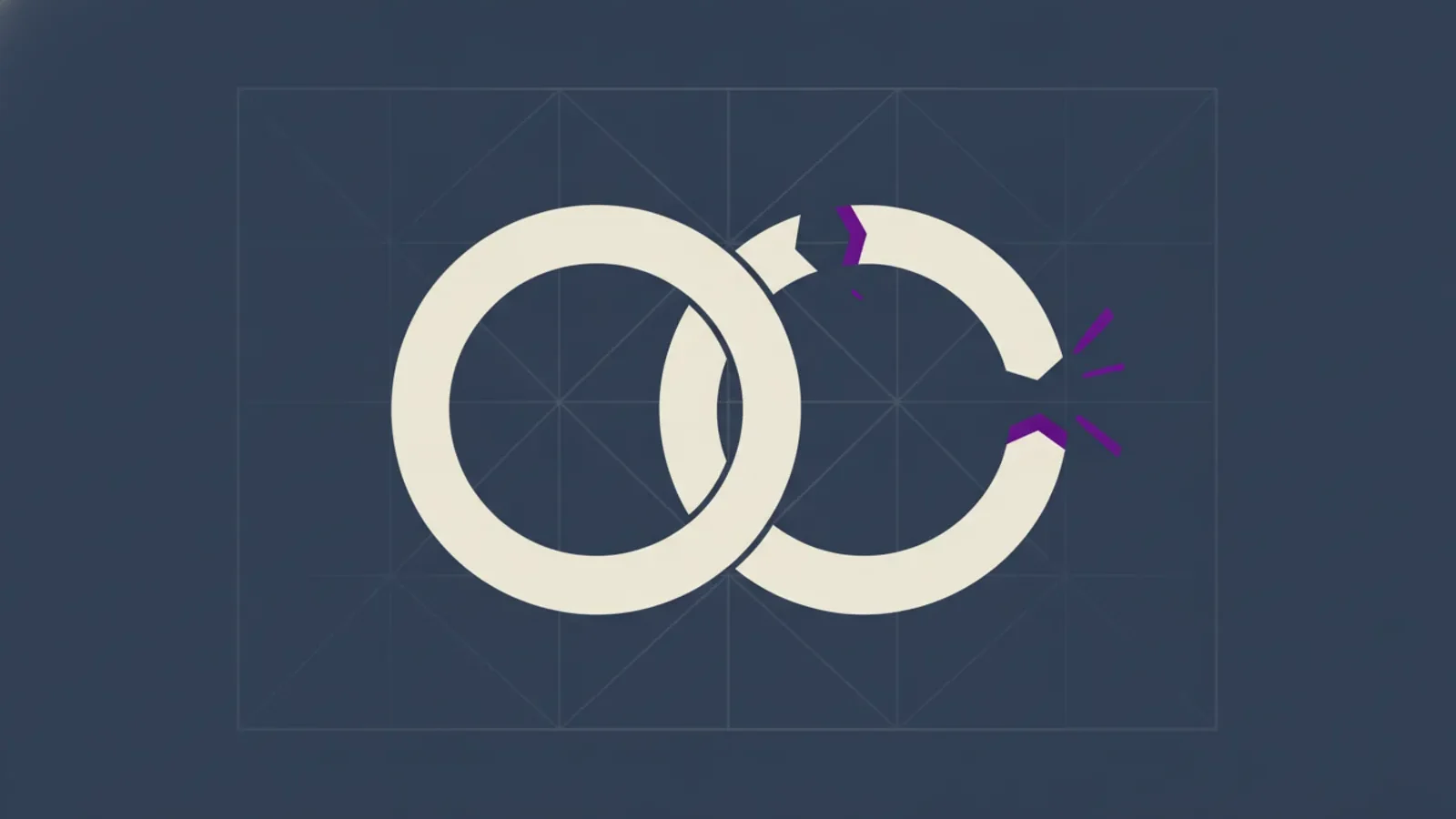 Editorial illustration: three interlocking rings, one cleanly broken open while the others stay closed.